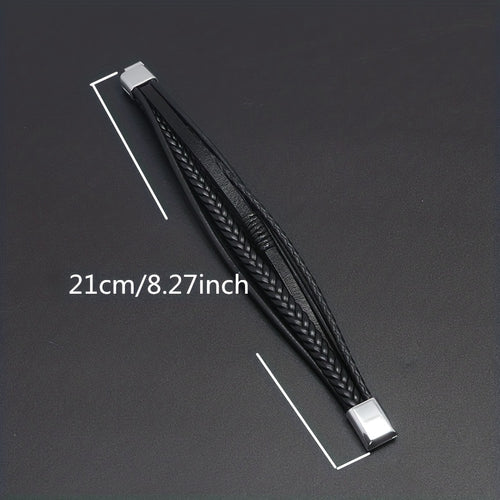 1pc Men's Hand-Woven Multi-Layer Leather Bracelet with Buckle Closure - Stylish Faux Leather Cuff, Durable & Versatile Accessory for Casual or Formal Wear